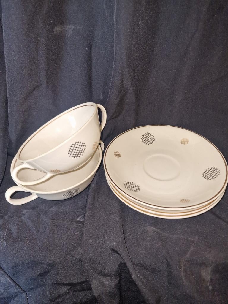 Vintage Chodziez soepkommen met schotels - Made in Poland, Ophalen of Verzenden