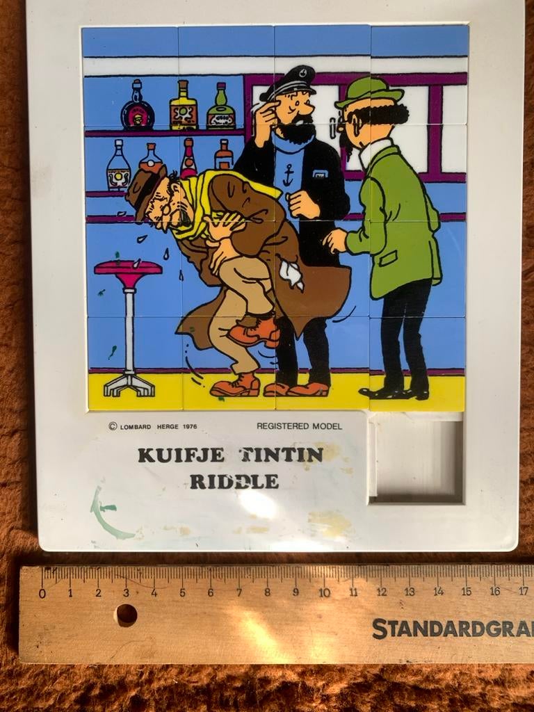 Vintage Kuifje Schuifpuzzel - Kapitein Haddock & Jansen, Ophalen of Verzenden, Kuifje, Gebruikt
