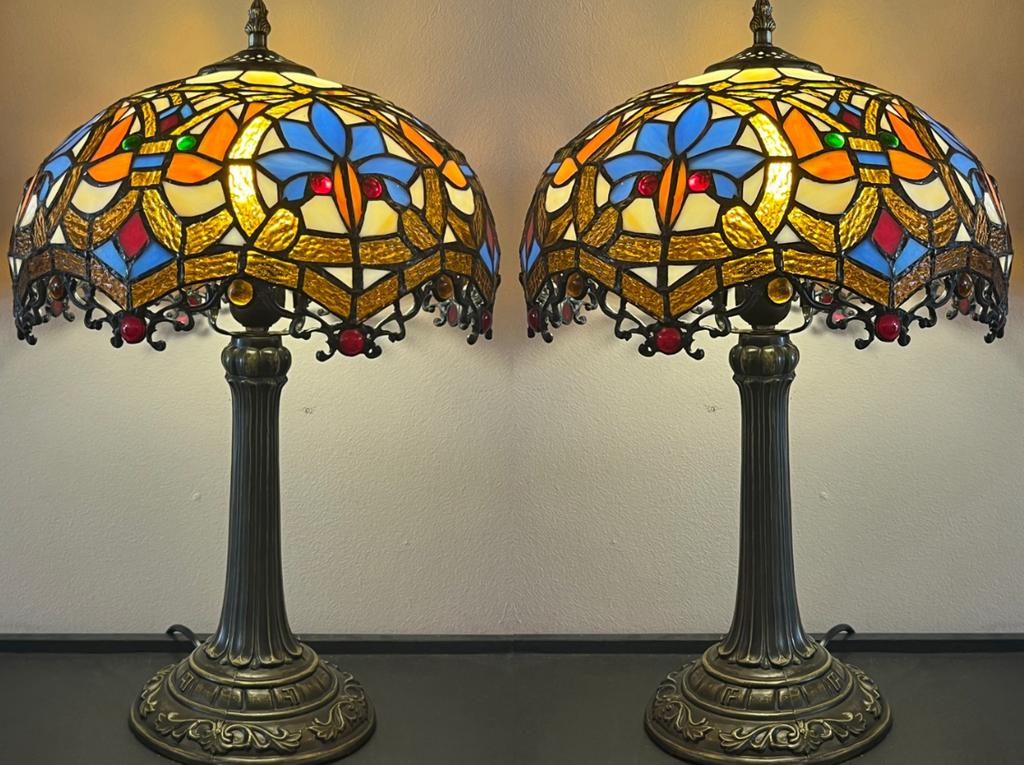 Art nouveau grote glas in lood tafellampen handgemaakt, Baak, Ophalen of Verzenden, Minder dan 50 cm, Baak