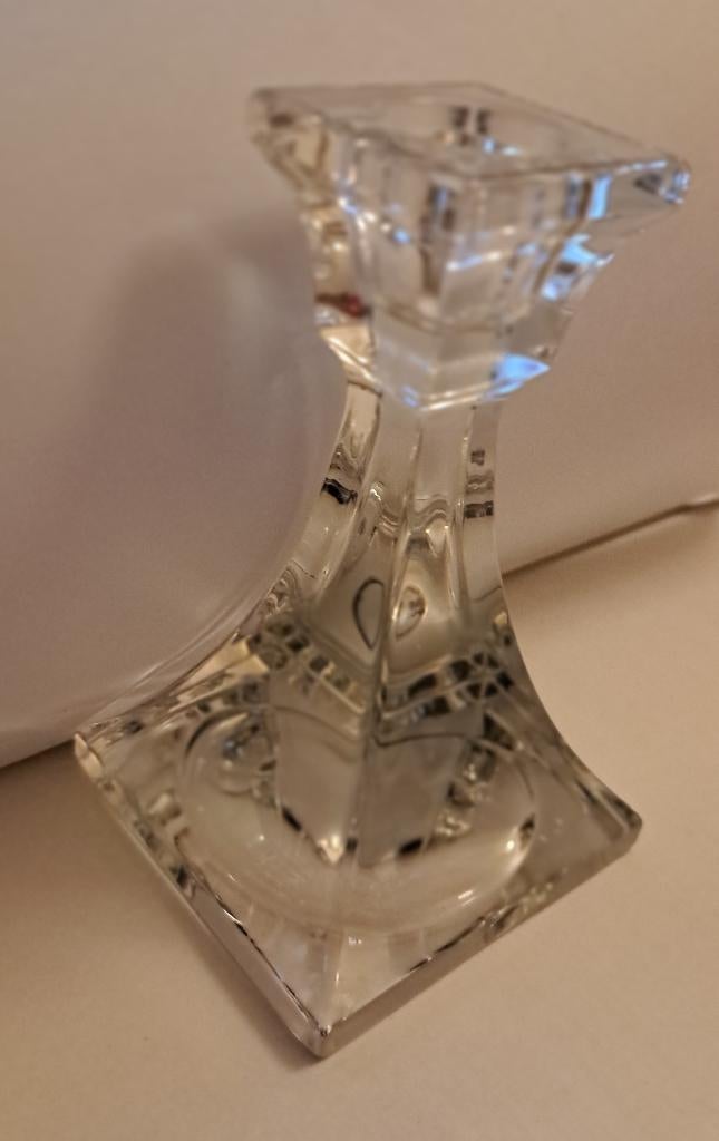 Prachtig glimmende glazen kandelaar, Overige materialen, Wit, Ophalen of Verzenden, Zo goed als nieuw