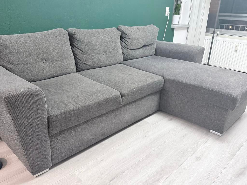 JYSK BEDSTED Slaapbank Chaise Longue Grijs, Huis en Inrichting, Banken | Sofa's en Chaises Longues, Gebruikt, 125 tot 150 cm, Driepersoons