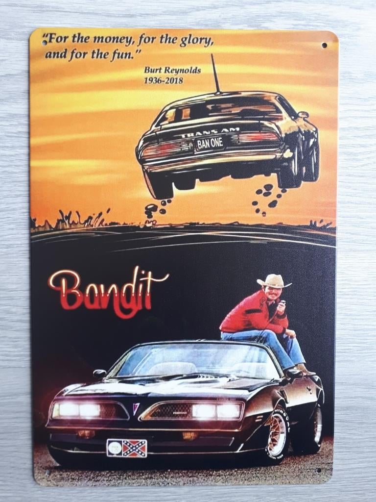 Bandit Burt Reynolds 20x30 cm Reclamebord, Verzamelen, Ophalen of Verzenden, Nieuw, Reclamebord