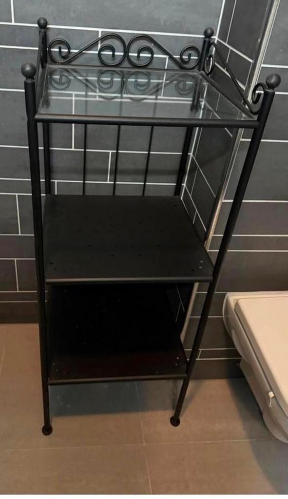 IKEA badkamermeubel - Zwart metalen rek met glazen plank, Ophalen, Minder dan 50 cm, 100 tot 150 cm, Overige typen