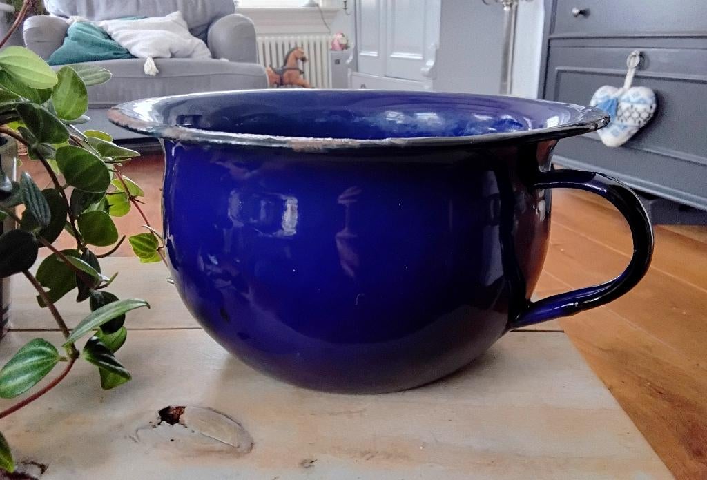 Vintage po - paars-blauw - emaille - nachtspiegel - pispot, Ophalen of Verzenden