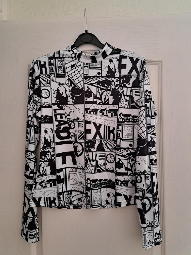Nieuw dameshirt / longsleeve zwart/wit print XL 42 44, Kleding | Dames, Zwart, Maat 42/44 (L), Nieuw, Ophalen of Verzenden