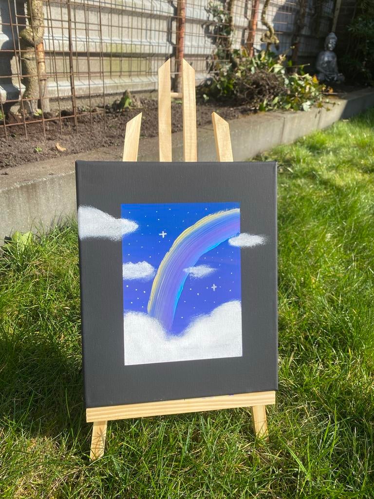 Handgemaakt Schilderij Regenboog in Wolken 24x30 cm, Ophalen of Verzenden