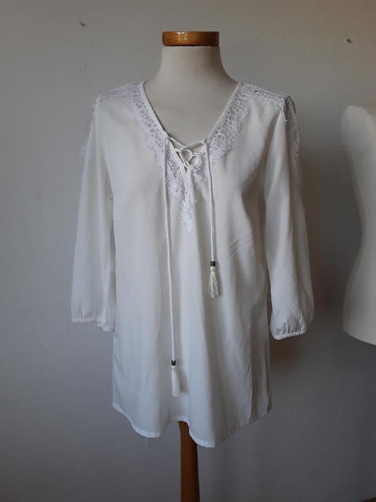 Witte blouse met kant mt M Bodyflirt, Maat 38/40 (M), Wit, Ophalen of Verzenden, Zo goed als nieuw
