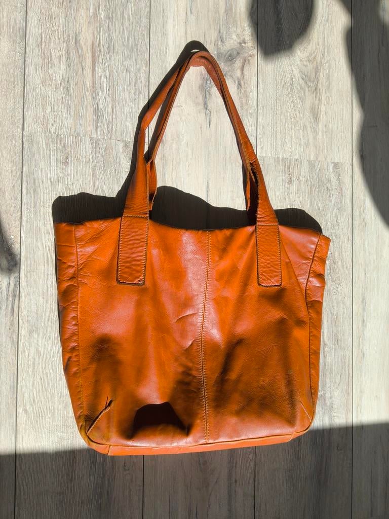 Grote Italiaanse leren handtas, Ophalen of Verzenden, Gebruikt, Bruin, Handtas