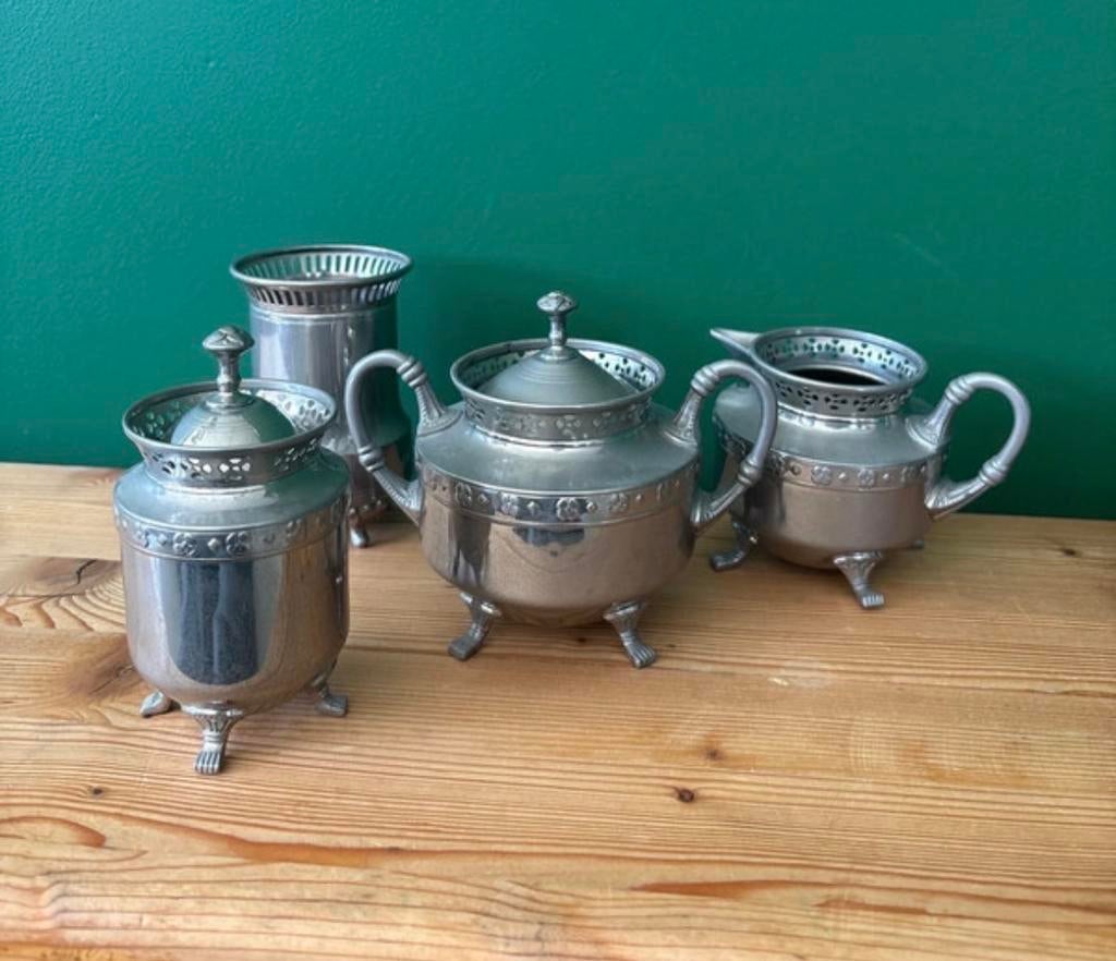 Antiek verzilverd onderdelen theeservies Daalderop ca1910, Antiek en Kunst, Antiek | Goud en Zilver, Zilver, Ophalen of Verzenden