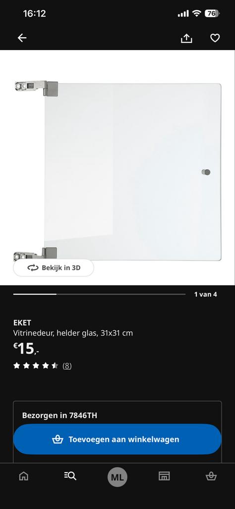 2 IKEA Eket vitrinedeuren  glazen deurtje 31x31 cm, Minder dan 50 cm, Nieuw, Ophalen of Verzenden, Glas