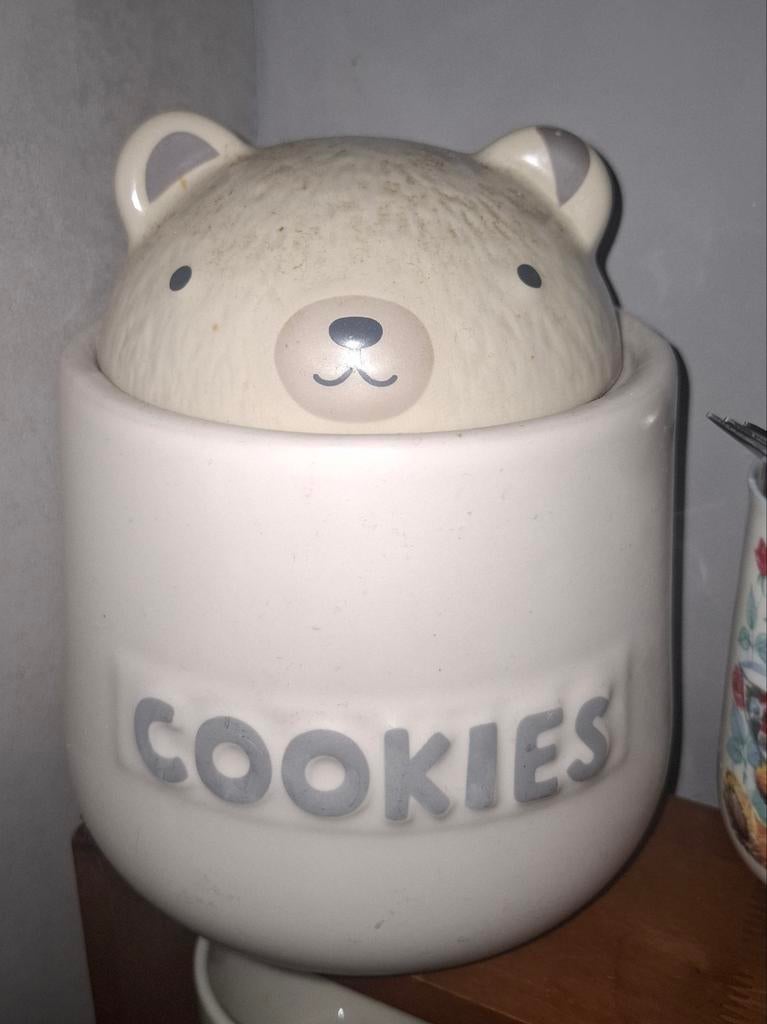 Beige pot met een deksel van een berenkop, kop van beer, Ophalen of Verzenden