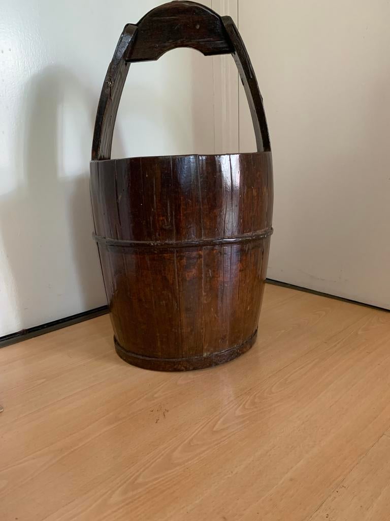 Houten emmer, Ophalen, Gebruikt, Hout, Met handgreep