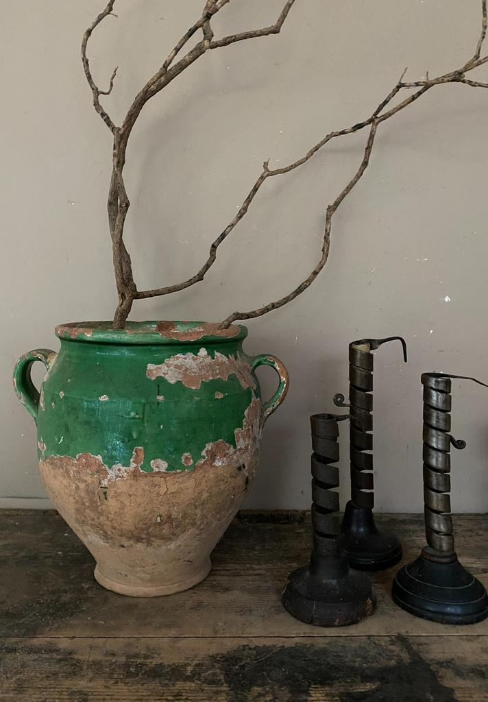 Antiek franse confit pot, groen glazuur, Ophalen of Verzenden