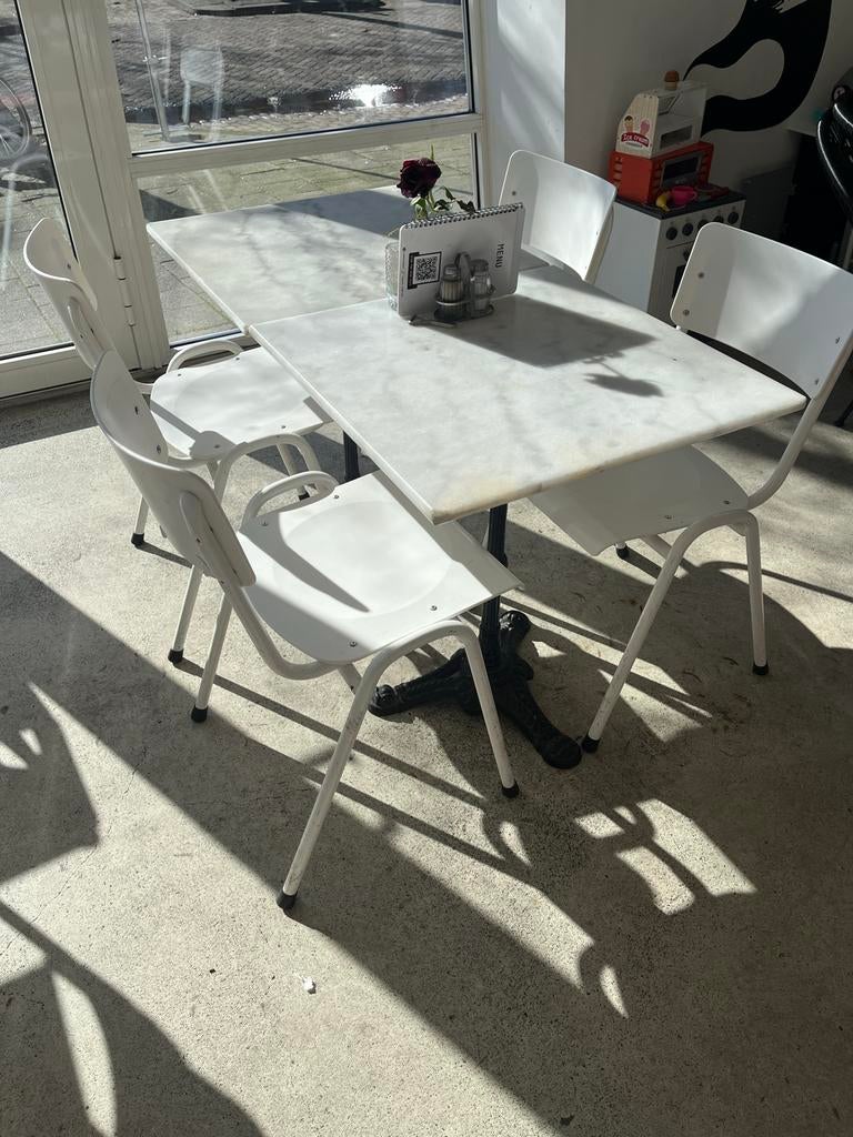 Marmeren bistro tafels - diverse maten (15 stuks), Ophalen, Gebruikt, 50 tot 100 cm
