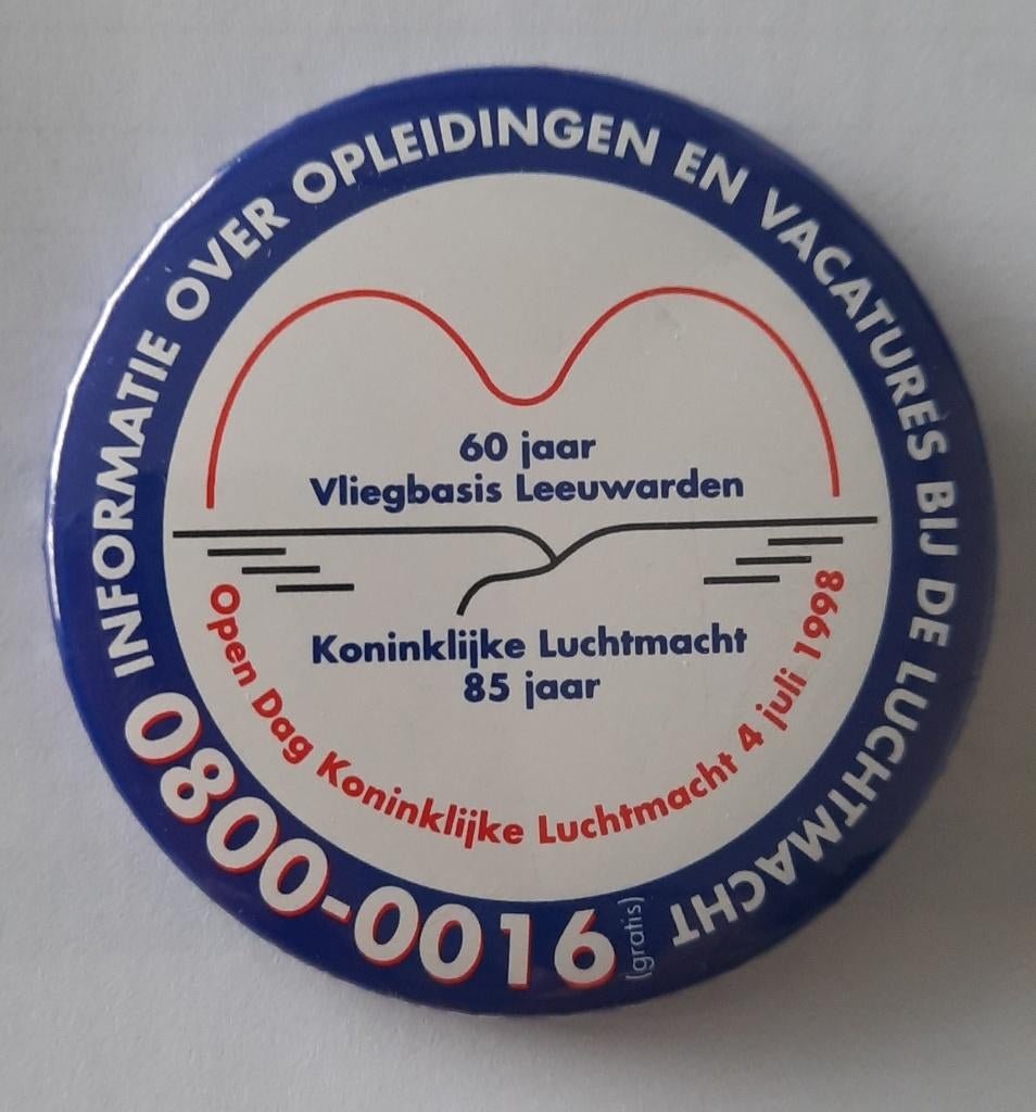 button 60 jaar vliegbasis leeuwarden - 4-7-1998, Verzamelen, Ophalen of Verzenden, Luchtmacht, Nederland, Overige typen