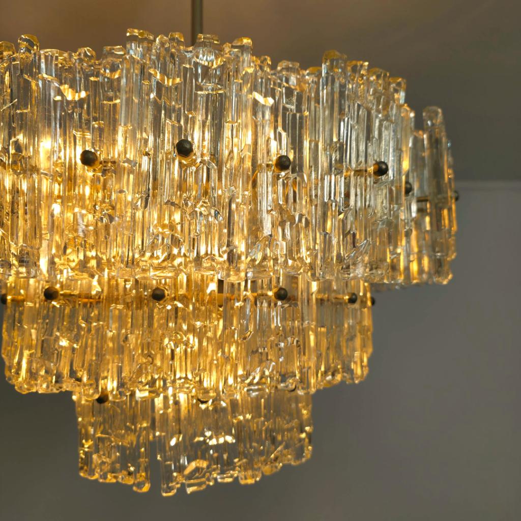 XL ijsglas Kalmar kroonluchter 60's mid century chrome, Ophalen of Verzenden, Gebruikt, Glas