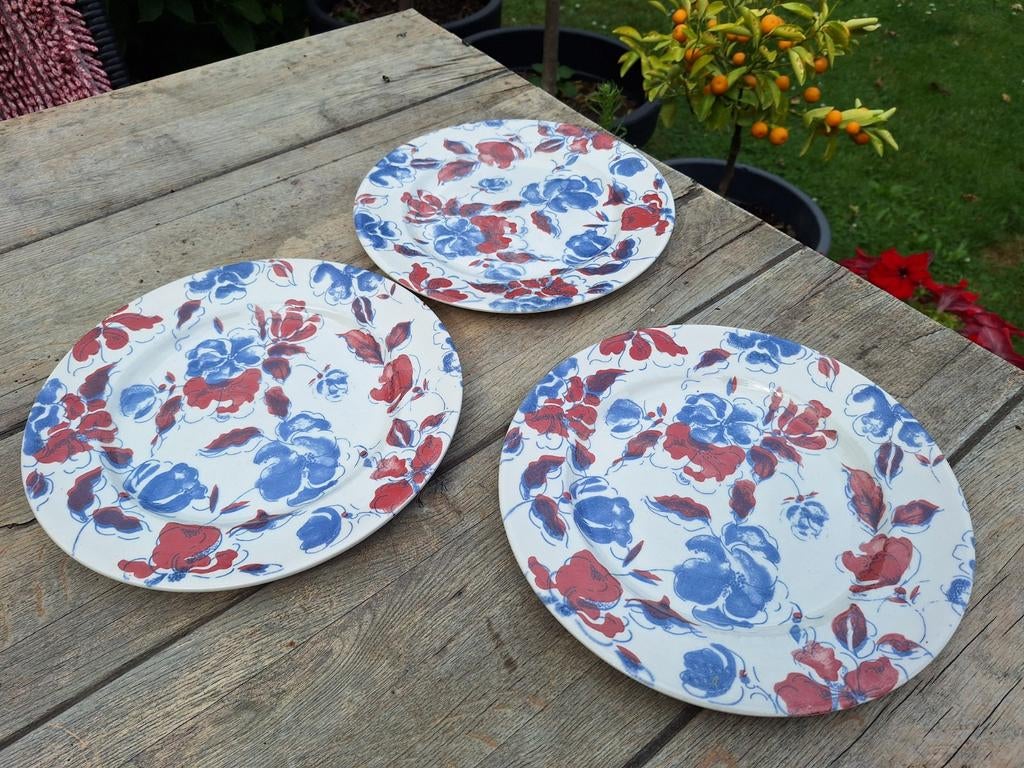 3 Handgeschilderde Eit England Dinerborden, Gebruikt, Ophalen of Verzenden, Bord(en), Overige stijlen