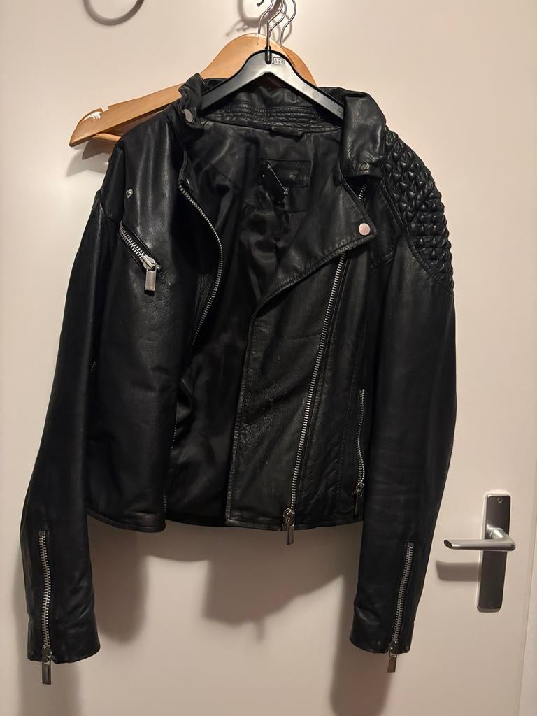 Mango leren jas met spikes - Maat S, Ophalen of Verzenden, Zo goed als nieuw, Maat 36 (S), Zwart