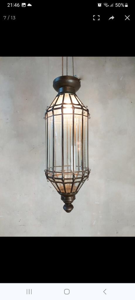 Grote Venetiaanse hanglamp geslepen glas in messing frame, Ophalen, Gebruikt, Glas, Venetië