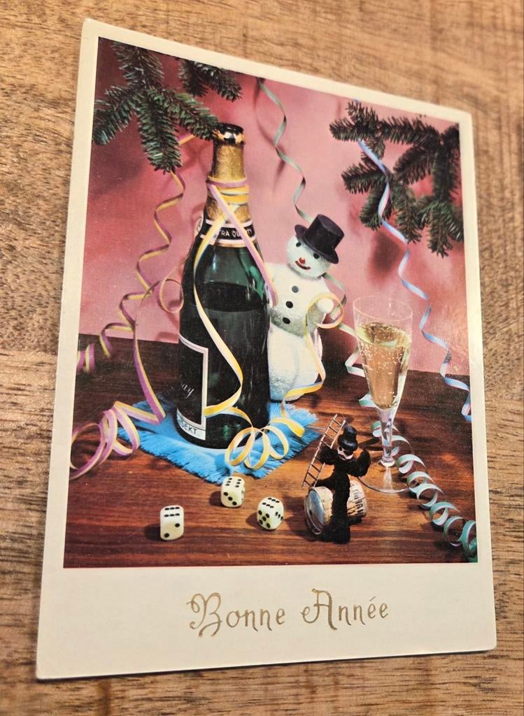 Champagne - Sneeuwpop - Dobbelstenen - Bonne Année, Verzenden, 1960 tot 1980, Gelopen, Feest(dag)