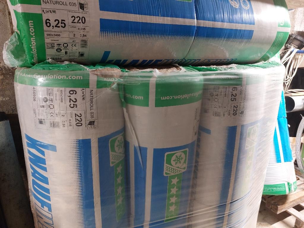 Knauf Naturoll 035 3400 x 580 x 220 mm 40 m2 Rd 6.25  dik 22, Ophalen, Dakisolatie, 12 cm of meer, Nieuw