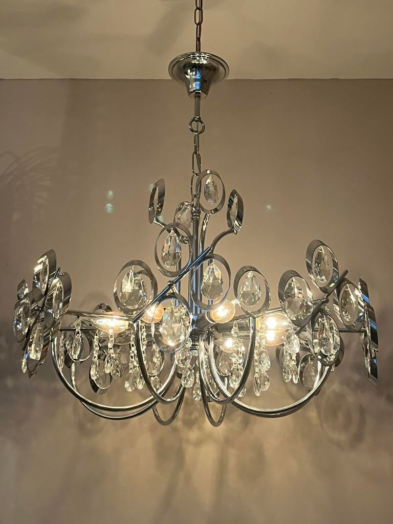 60’s design Palwa kroonluchter hanglamp kristal chrome, Palwa, Palwa, Ophalen of Verzenden, Palwa