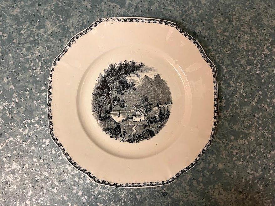 Elf ontbijtborden Societé Céramique Landschap Maastricht, Antiek en Kunst, Antiek | Servies los, Ophalen of Verzenden