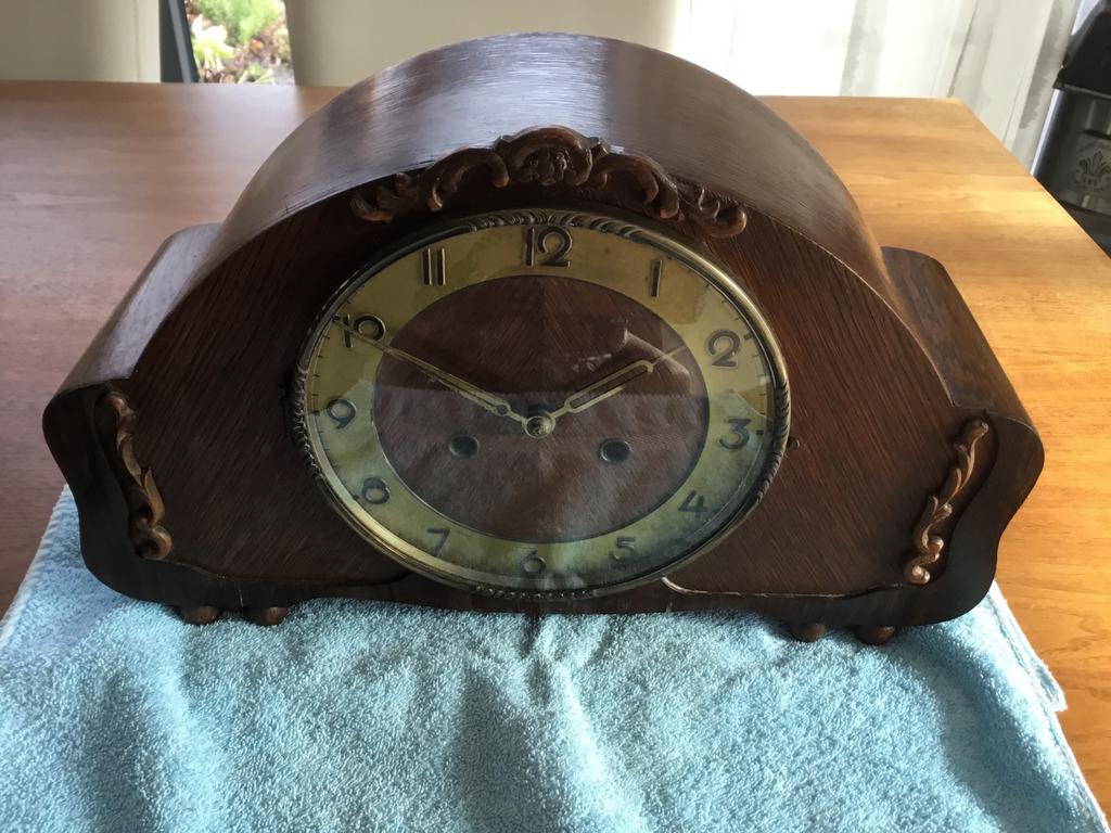 Pendule , eiken ,jaren vijftig vintage., Antiek en Kunst, Antiek | Klokken, Ophalen of Verzenden