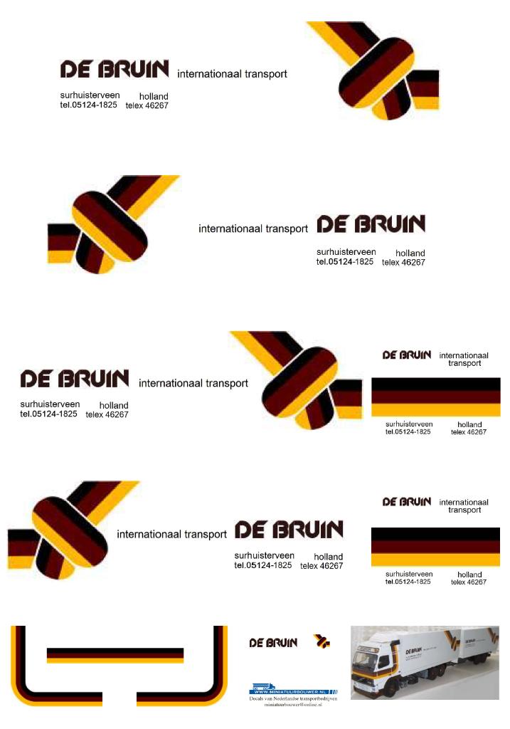 Vrachtauto decal 1:50 De Bruin Surhuisterveen Volvo FH, Verzenden, Nieuw, Bus of Vrachtwagen, Overige merken