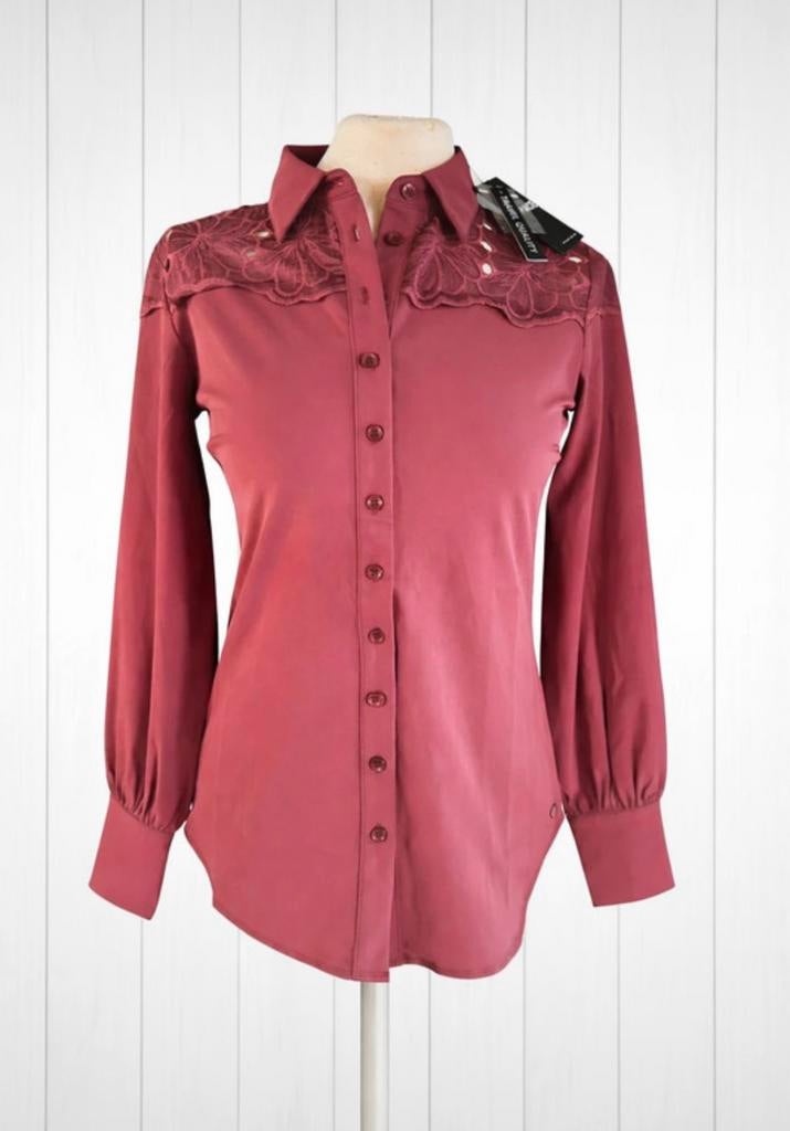 Mi Piace travelstof blouse maat: S kleur: Bordeuax, Ophalen of Verzenden, Nieuw, Maat 38/40 (M), Rood