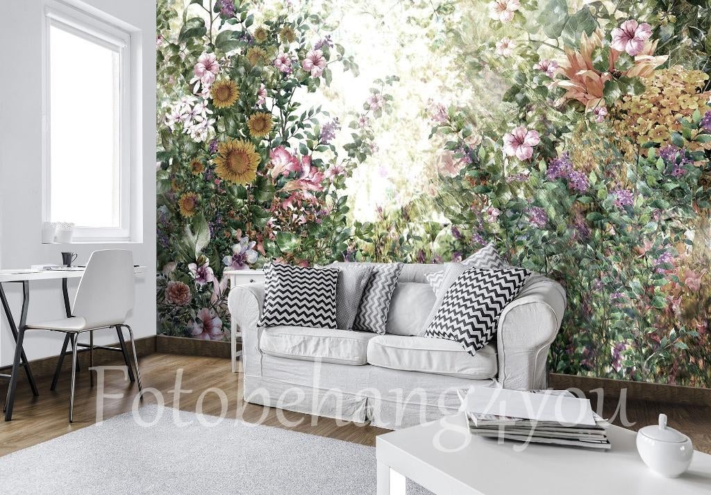 Bloemen fotobehang tuinbloemen, *Fotobehang4you, Verzenden, Minder dan 10 m², Bloemen, tuinbloemen