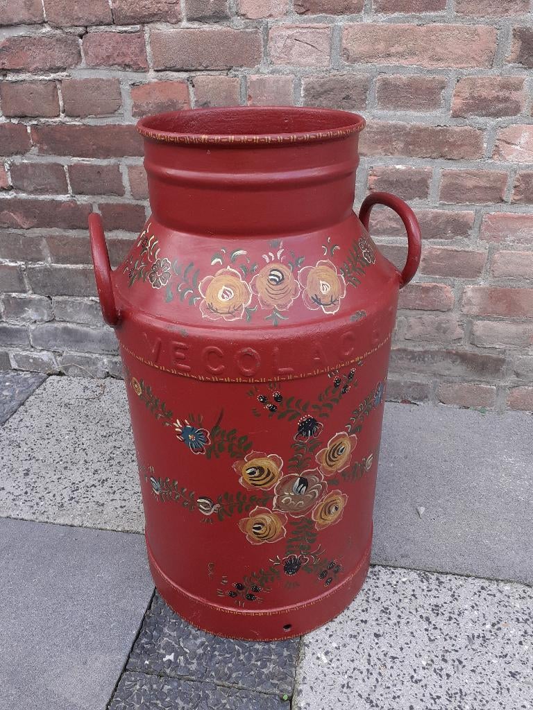 Met hand beschilderde originele oude melkbussen +dienblad, Ophalen of Verzenden