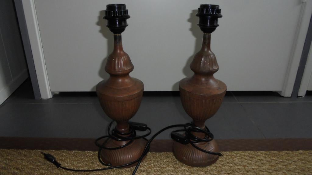 2 bruin metalen schemerlamp voeten H37cm, Huis en Inrichting, Lampen | Tafellampen, Ophalen of Verzenden, Zo goed als nieuw, Metaal