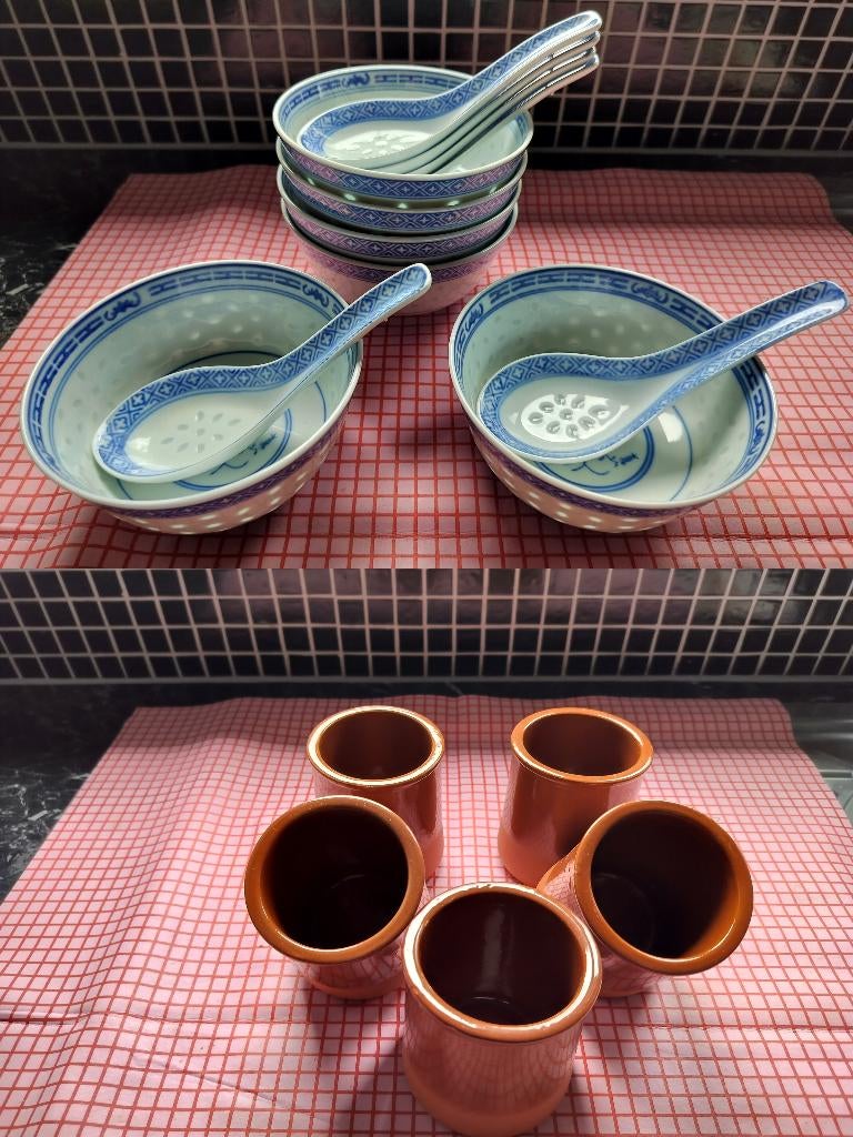 Bohemian Mix: 12-delige Chinese Rijstset & 5 Mediterr Bekers, Huis en Inrichting, Keuken | Servies, Ophalen, Zo goed als nieuw