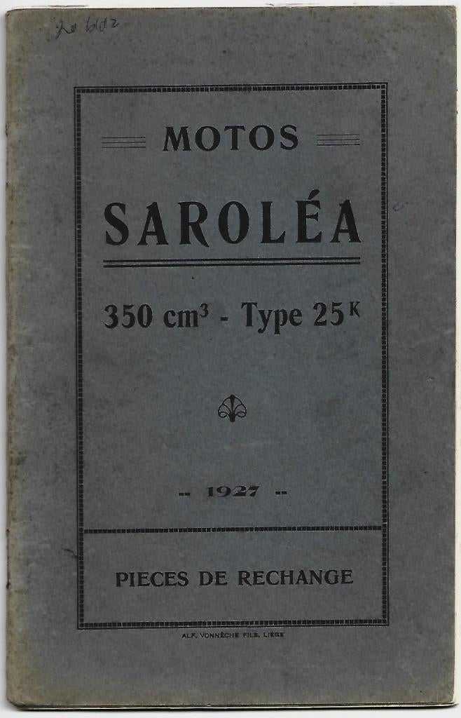 Sarolea type 25 K 350 cc pieces de rechange onderdelenboek, Motoren, Ophalen of Verzenden, Overige merken