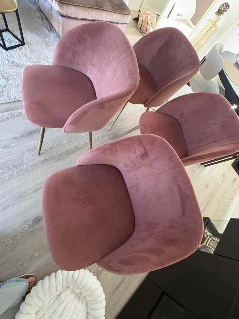 Eettafel stoelen velvet (kleur oud roze), Huis en Inrichting, Stoelen, Ophalen, Zo goed als nieuw, Overige kleuren, Vier