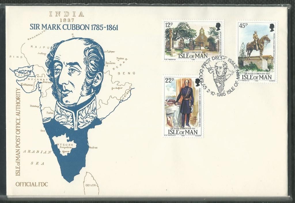 MAN 1985 Sir Mark Cubbon op onbeschreven F.D.C., Verzenden, Gestempeld