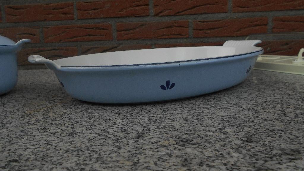 1X DRU gietijzer email grote dekschaal tulp lelie blauw TOP, Ophalen of Verzenden