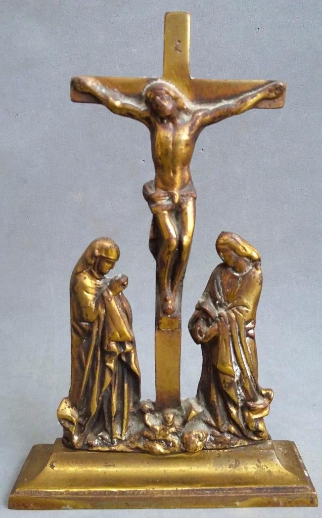 Omstreeks 1850 Brons Verguld Beeld Sculptuur CALVARIE Berg