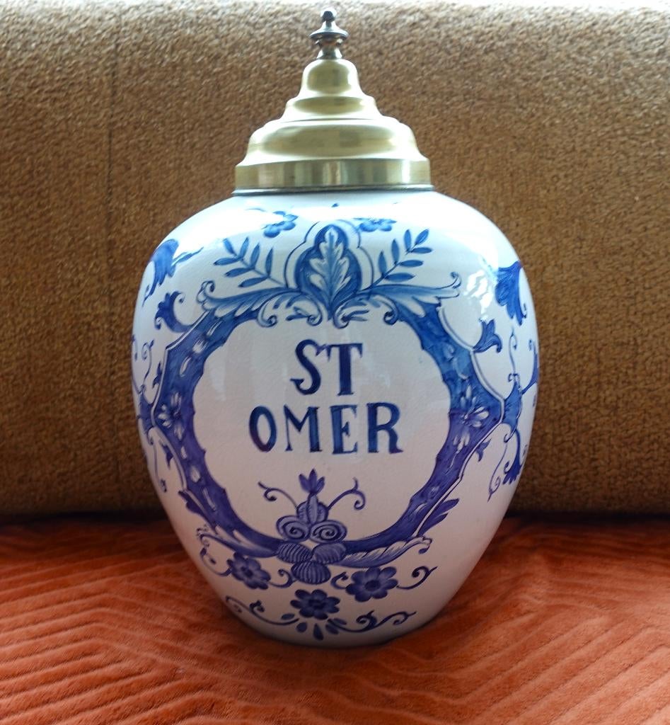 Antieke Nederlandse blauwe en witte keramische tabakspot, Ophalen