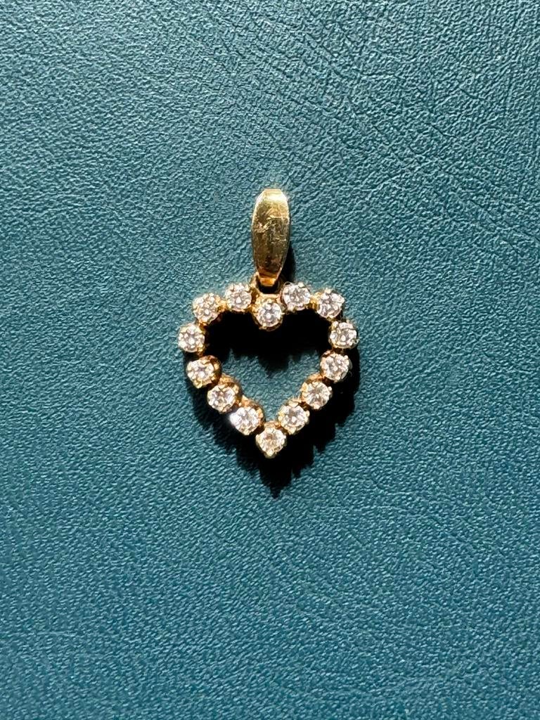 Siebel 14k gouden hartje hanger met 14 briljantjes, Gebruikt, Ophalen of Verzenden, Hart, Met edelsteen