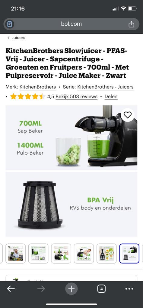 KitchenBrothers Slowjuicer Zwart, Ophalen, Nieuw, Elektrisch, Slowjuicer
