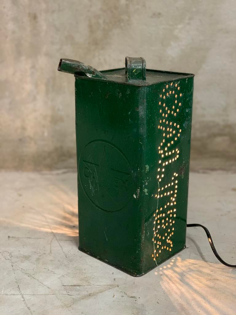 Gave tafellamp van oud petroleumblik Caltex, Ophalen of Verzenden, Zo goed als nieuw, Nvt, Minder dan 50 cm