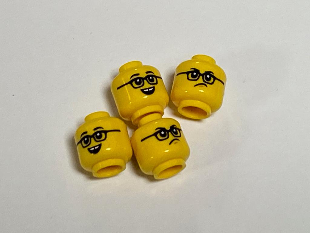 Partij Lego 4x nieuwe geel hoofd dubbelzijdig met bril, Ophalen of Verzenden, Nieuw, Losse stenen, Lego