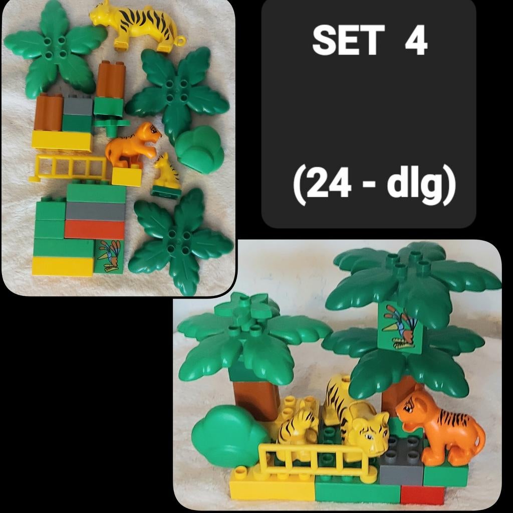【★★★✩✩】set.4【LEGO DUPLO】24-dlg》3× tijger, palmboom, hek..., Ophalen of Verzenden, Gebruikt, Losse stenen, Duplo