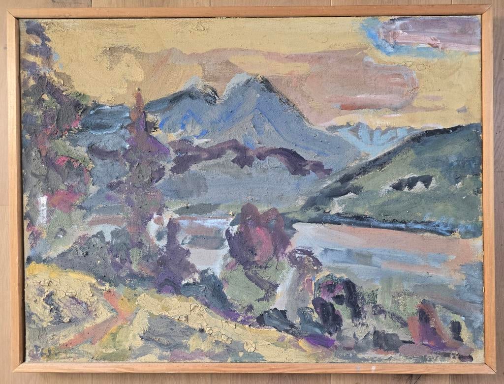 Groot schilderij P.C. Kuiper - Berglandschap Salzkammergut, Antiek en Kunst, Kunst | Schilderijen | Modern, Ophalen of Verzenden