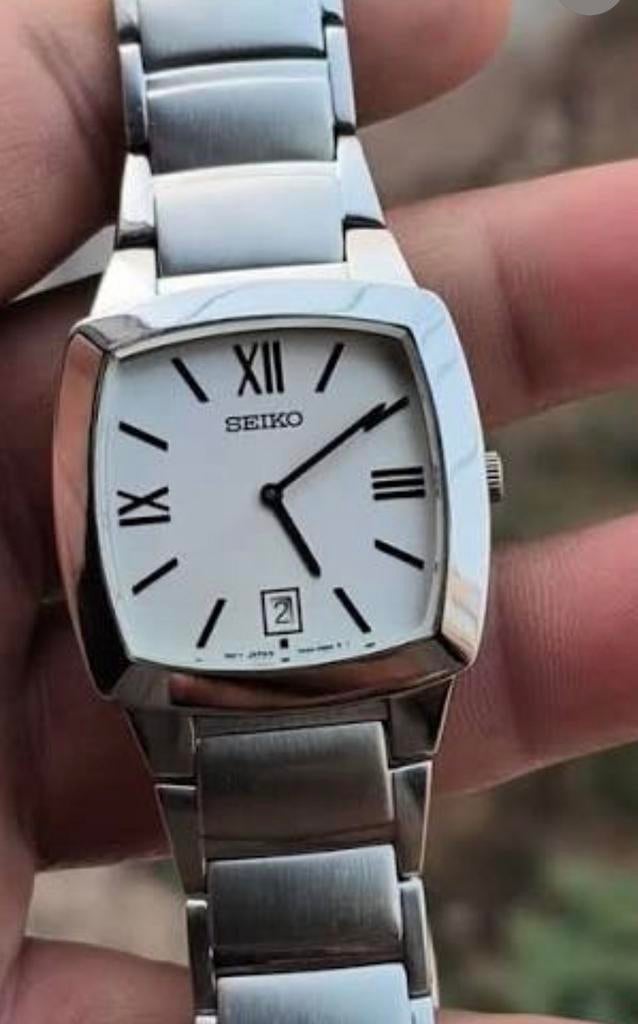 Vintage Seiko heren horloge TV-case tank 7N39-0AS0 retro, Gebruikt, Staal, Polshorloge, Ophalen of Verzenden