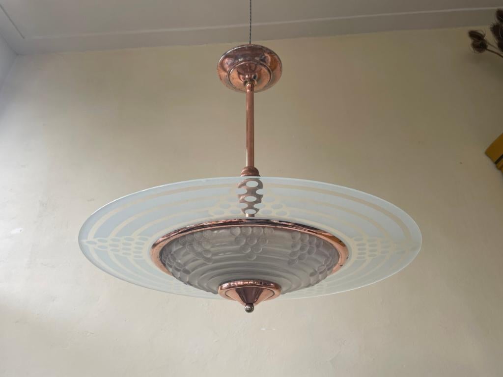 Hanglamp Plafondlamp Art Deco 1930 Schijflamp met druiven, Ophalen