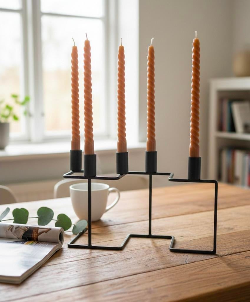 SENZA 5arm metalen zigzag kandelaar zwart dinerkaarsen, ., Nieuw, Ophalen of Verzenden, .