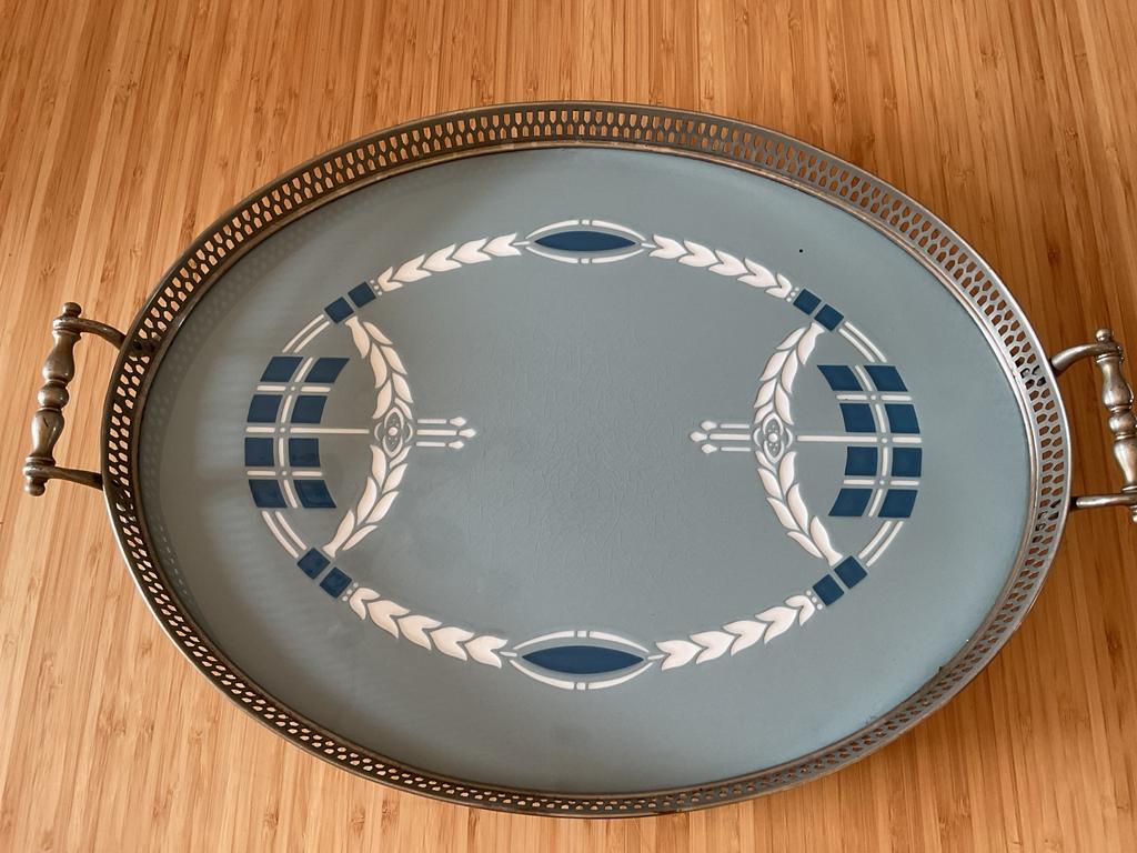 Villeroy & Boch Art Deco tegel dienblad blauw wit, Ophalen, Gebruikt, Ovaal, Overige materialen